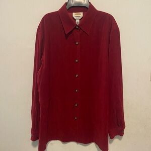 Talbots Women’s Microfiber Button Up Blouse Size Medium Scandi Chic Stretch